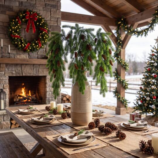 Nearly Natural 30" UV Resistant Artificial Christmas Pine & Pinecone Hanging Plants, 3ct.